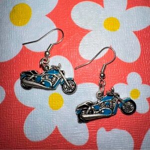 Handmade Vintage Blue Motorcycle Earrings
